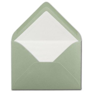 75 Briefumschläge in Eukalyptus (Grün) mit weißem Innenfutter - Kuverts in DIN B6 Format  - 12,5 x 17,6 cm - Seidenfutter - Nassklebung