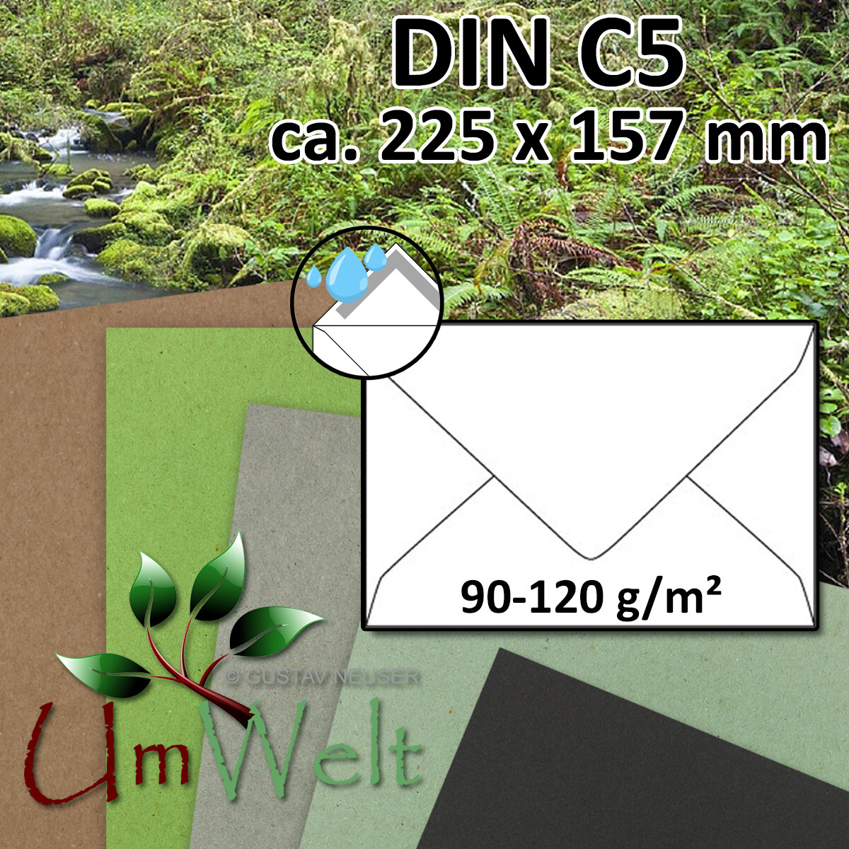 20 Kraftpapier Briefumschläge DIN C5 Pollen braune Kraft Umschläge 120g bzw.135g 