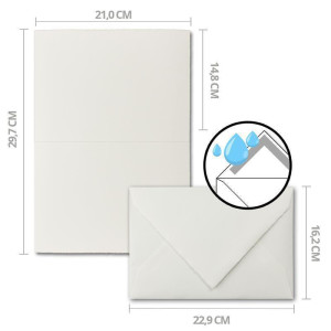 50x Kartenset aus Büttenpapier - DIN A5 Faltkarten 148 x 210 mm (offen: 210 x 297 mm) + DIN C5 Umschläge mit Seidenpapier gefüttert - Farbe: Weiß - Doppelkarten Set mit Briefumschlägen