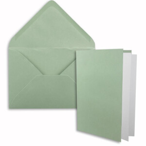 100x DIN B6 Faltkarten Set mit Umschlägen in Eukalyptus - 120 x 170 mm -  inkl. weißem Einlege-Papier - ideal für Einladungskarten, Hochzeit, Taufe, Kommunion, Konfirmation