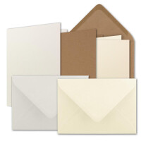 150x Karten-Set DIN B6 - Naturweiß - Vanille - Kraftpapier Braun - Faltkarten mit Umschläge - 3 Farben - 12 x 17 cm & Umschläge - 12,5 x 17,5 cm