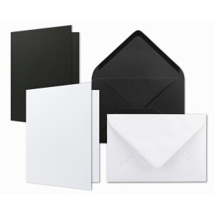 50x Kartenpaket DIN A6 / C6 in Weiß und Schwarz - Faltkarten mit Falz A6 10,5 x 14,8 cm & Umschläge C6 11,4 x 16,2 cm