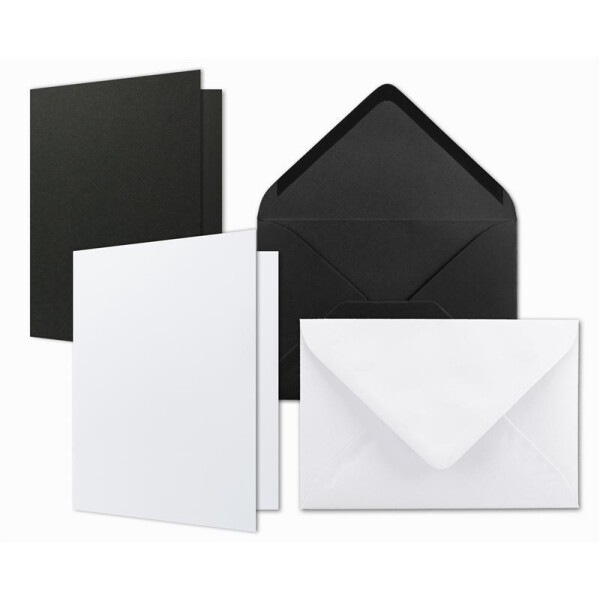 60x Kartenpaket DIN A6 / C6 in Weiß und Schwarz - Faltkarten mit Falz A6 10,5 x 14,8 cm & Umschläge C6 11,4 x 16,2 cm
