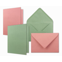20x Kartenpaket DIN A6 / C6 in Altrosa (Rosa) und Eukalyptus (Grün) - Faltkarten mit Falz A6 10,5 x 14,8 cm & Umschläge C6 11,4 x 16,2 cm
