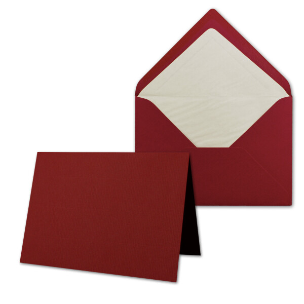 10 x Kartenpaket mit gefütterten Brief-Umschlägen - gerippt - DIN A6/C6 - Dunkelrot - 10,5 x 14,8 cm - Nassklebung - NEUSER PAPIER