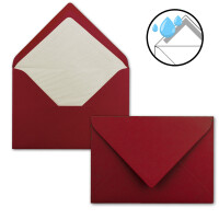 10 x Kartenpaket mit gefütterten Brief-Umschlägen - gerippt - DIN A6/C6 - Dunkelrot - 10,5 x 14,8 cm - Nassklebung - NEUSER PAPIER