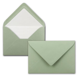25x Stück Karten Set in Eukalyptus (Grün) Faltkarte DIN A6 mit passendem Einlegeblatt in Weiß und Umschlag DIN C6 mit weißem Seidenfutter