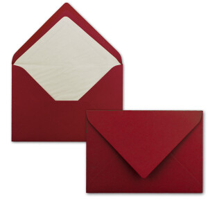10 x Kartenpaket mit gefütterten Brief-Umschlägen und Einleger - gerippt - DIN A6/C6 - Dunkelrot - 10,5 x 14,8 cm - Nassklebung - NEUSER PAPIER