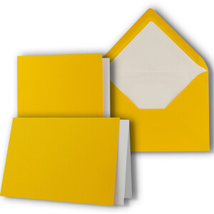10 x Kartenpaket mit gefütterten Brief-Umschlägen und Einleger - gerippt - DIN A6/C6 - Gelb - 10,5 x 14,8 cm - Nassklebung - NEUSER PAPIER
