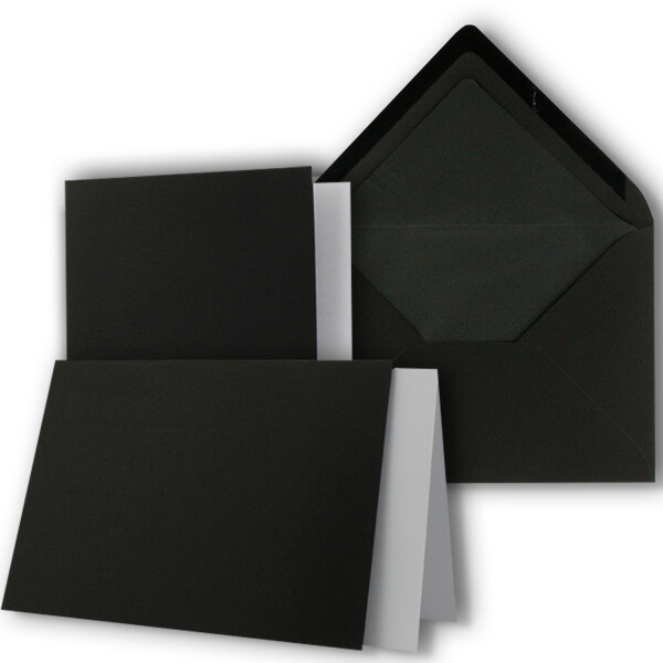 10 x Kartenpaket mit gefütterten Brief-Umschlägen und Einleger - gerippt - DIN A6/C6 - Schwarz - 10,5 x 14,8 cm - Nassklebung - NEUSER PAPIER
