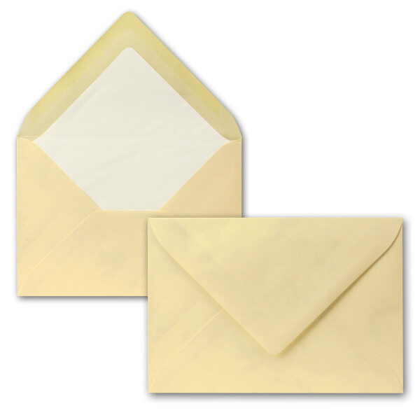 50 Briefumschläge Creme marmoriert - DIN C6 - gefüttert mit weißem Seidenpapier - 100 g/m² - 11,4 x 16,2 cm - Nassklebung - NEUSER PAPIER