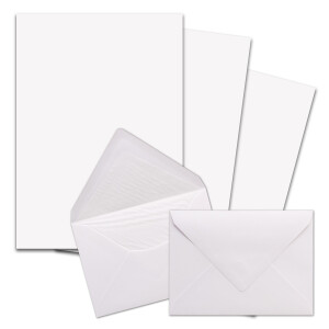 25x Briefpapier-Sets DIN A4 mit C6 gefütterten Briefumschlägen, Nassklebung - Weiß - mattes Schreibpapier und Kuverts mit weißem Seidenfutter