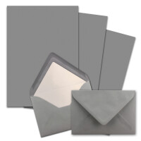 25x Briefpapier-Sets DIN A4 mit C6 gefütterten Briefumschlägen, Nassklebung - Graphitgrau (Dunkelgrau) - mattes Schreibpapier und Kuverts mit weißem Seidenfutter