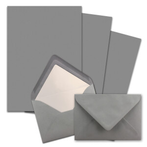 400x Briefpapier-Sets DIN A4 mit C6 gefütterten Briefumschlägen, Nassklebung - Graphitgrau (Dunkelgrau) - mattes Schreibpapier und Kuverts mit weißem Seidenfutter