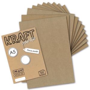 75x Papierbogen DIN A5 14,8 x 21 cm, Naturfarbe Braun/Grau 140g - nachhaltiges recyceltes Briefpapier (komplett natubelassenes Naturpapier - FSC-zertifiziert)