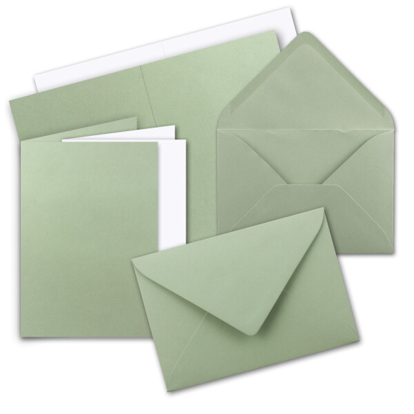 50x Faltkarten SET DIN A6/C6 mit Brief-Umschlägen in Eukalyptus (Grün) - inklusive Einleger - 14,8 x 10,5 cm - Premium Qualität - FarbenFroh