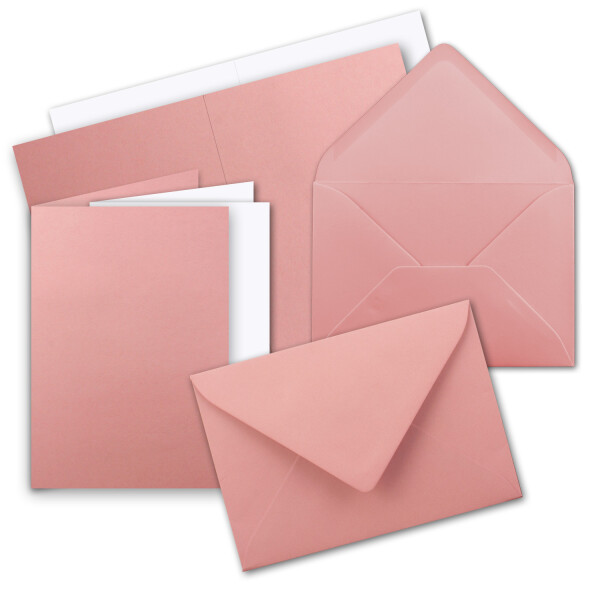 50x Faltkarten SET DIN A6/C6 mit Brief-Umschlägen in Altrosa - inklusive Einleger - 14,8 x 10,5 cm - Premium Qualität - FarbenFroh