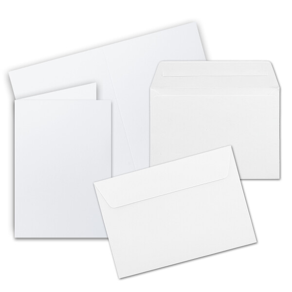 500x Faltkarten Set DIN A6 / C6 - Doppelkarten mit Umschlägen - Hochweiß (Weiß) - 14,8 x 10,5 cm (105 x 148mm) - Haftklebung