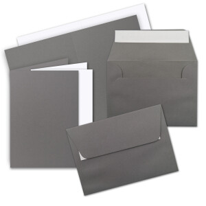 10x Faltkarten Set mit Einleger DIN A6 / C6 - Doppelkarten mit Umschlägen - Graphitgrau (Grau) - 14,8 x 10,5 cm (105 x 148) - 14,8 x 10,5 cm (105 x 148mm) - Haftklebung