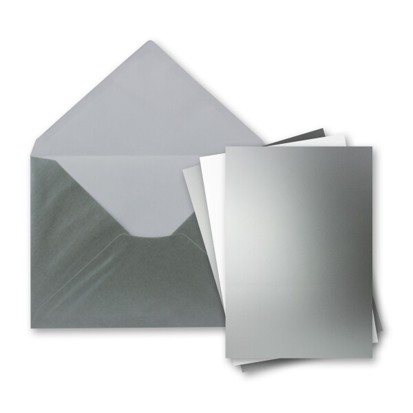 150x Einzelkarten Set mit Briefumschlägen DIN A6 / C6 in Silber (Metallic) - 14,8 x 10,5 cm - ohne Falz