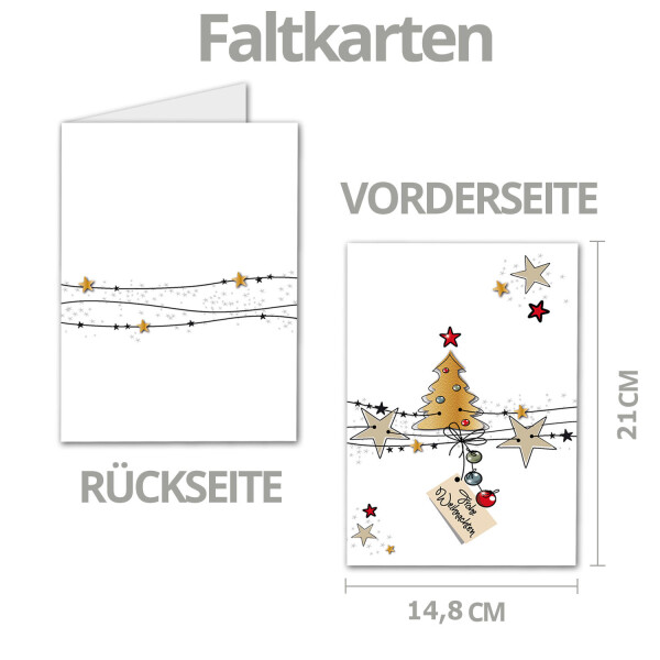 5er-Set Grußkarten „Frohes Neues Jahr“ – Mit Weihnachtsbaum-Motiv, 13,5 X 8,5 Cm, Inkl. Weiße Umschläge