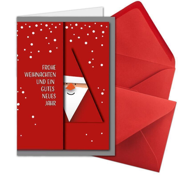 5 XL Weihnachtskarten-Set DIN A5 mit rotem Weihnachtsmann Motiv -  Faltkarten mit Umschlägen DIN C5 Rot mit Nassklebung - Weihnachtsgrüße für  Firmen