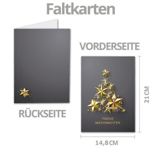 10 XL Weihnachtskarte DIN A5 mit goldenem Weihnachtsbaum aus Sternen - Faltkarten mit Weihnachtsmotiv - 14,8 x 21 cm - Weihnachtsgrüße für Firmen und Privat