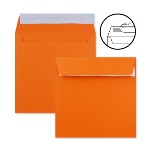 200 x Kuverts in Orange - quadratische Brief-Umschläge - 15,5 x 15,5 cm - Haftklebung - matte Oberfläche - formstabile Post-Umschläge