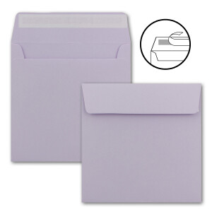 25 x Kuverts in Lila (Violett) - quadratische Brief-Umschläge - 15,5 x 15,5 cm - Haftklebung - matte Oberfläche - formstabile Post-Umschläge
