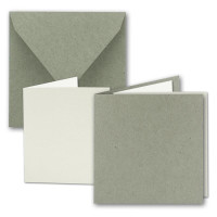 10x Quadratisches Faltkarten SET aus Kraft-Papier in Natur-Grau 15,0 x 15,0 cm - Doppel-Karten mit Briefumschlägen und Einlegeblättern aus Recycling-Papier - Serie UmWelt