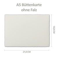 15 Stück Büttenpapier Karten, DIN A5, 148 x 210 mm, Naturweiß halbmatt - Einzelkarten ohne Falz - Vellum Oberfläche