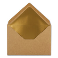500x - Brief-Umschläge B6 mit Gold Innenfutter - 12,5 x 17,6 cm  - Kraft-Papier braun Recycling Nassklebung - Vintage - UmWelt by GUSTAV NEUSER
