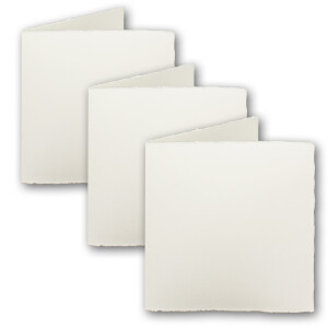 15x Quadratische Vintage Falt-Karten Mia, Büttenpapier, 11,8 x 11,8 cm - Doppel-Karten, Natur-Weiß 225 g/m² - Vellum Oberfläche