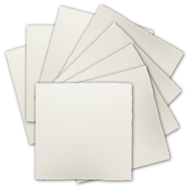 15x Quadratische Vintage Einzel-Karten, Büttenpapier, 12 x 12 cm - Natur-Weiß 225 g/m² - Vellum Oberfläche