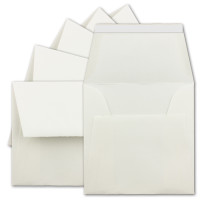 15 Stück quadratische Vintage Briefumschläge, Haftklebung - Büttenpapier, 16,6 x 16,6 cm, Weiß halbmatt gerippt hochwertige Brief-Kuverts
