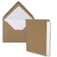 250x braunes Vintage Kraftpapier Falt-Karten SET mit weiss gefütterten Umschlägen und Einlegern DIN A6 - 10,5 x 14,8 cm - braun - Recycling - blanko