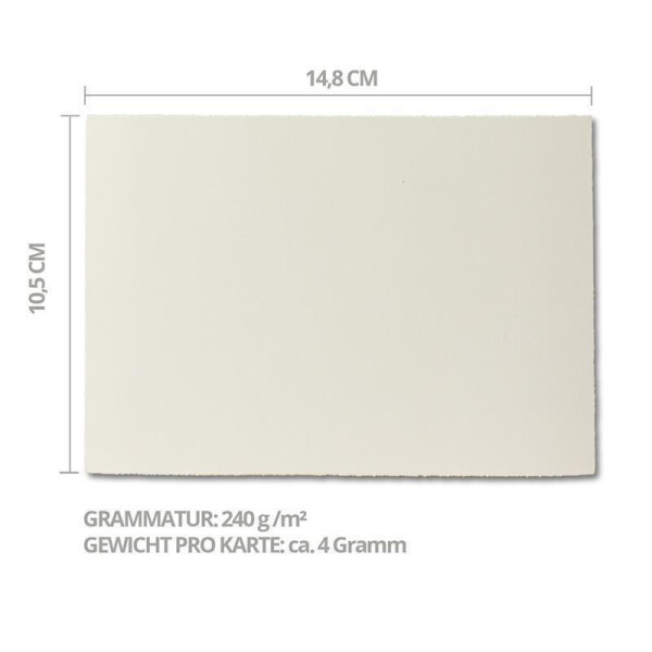 10x A6 Büttenkarten Natur-Weiß | Vintage Karten Mit Büttenrand | 240g/m² Premium Papier