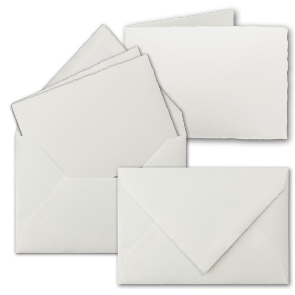 15x DIN A5 Faltkartenset aus echtem Büttenpapier - Doppelkarten querdoppelt mit DIN C5 Briefumschläge gefüttert - Naturweiß
