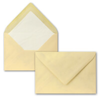 25x Briefumschläge, creme marmoriert mit Seidenfutter DIN C6 - 11,4 x 16,2 cm - mit Nassklebung, weiß 100 Gramm pro m², klassische spitze Klappe