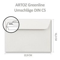 ARTOZ 15x Set aus Doppelkarten DIN A5 und Umschlägen DIN C5 - Farbe: birch (weiß / cremeweiss) - Serie Greenline