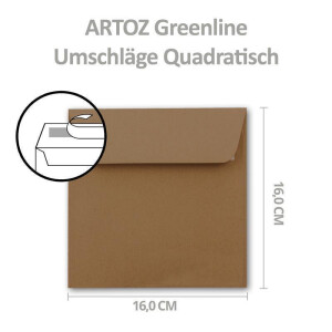 ARTOZ 150x Set aus quadratischen Doppelkarten und Umschlägen - Farbe: grocer kraft (Kraftpapier dunkelbraun) - Serie Greenline