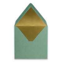 150 quadratische Brief-Umschläge - 15,5 x 15,5 cm, Kraftpapier Recycling Eukalyptus - mit Gold-Papier gefüttert - Nassklebung - Vintage-Look