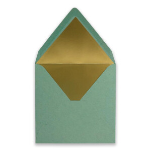 200 quadratische Brief-Umschläge - 15,5 x 15,5 cm, Kraftpapier Recycling Eukalyptus - mit Gold-Papier gefüttert - Nassklebung - Vintage-Look