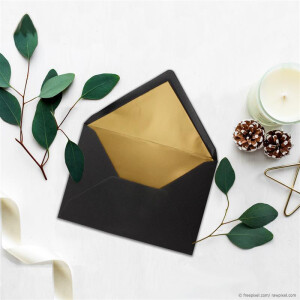 10x DIN C5 Kuverts 15,6 x 22 cm aus Kraft-Papier in Schwarz mit goldenem Seidenfutter - Nassklebung - Blanko Brief-Umschläge aus Recycling-Papier - Serie UmWelt