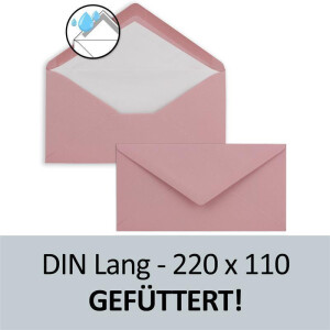 500 x DIN Lang Briefumschläge - Alt-Rosa mit weißem Seidenfutter - 11x22 cm - 110 g/m² - ideal für Einladungen, Weihnachtskarten, Glückwunschkarten aus der Serie Farbenfroh