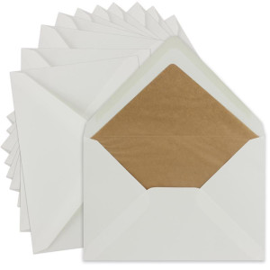 150x Vintage Brief-Umschläge gefüttert DIN C5 Naturweiss 90 g/m² - 162 x 229 mm - braunes Kraftpapier Seidenfutter - Nassklebung Spitzklappe I UmWelt by GUSTAV NEUSER
