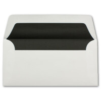 500x DIN Lang Trauer Briefumschläge - Weiß mit schwarzem Seidenfutter - 11 x 22 cm - 100 Gramm pro m² - für Kondolenz, Beerdigung, Trauerkarten
