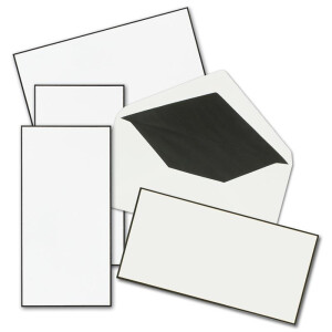 10x Trauerkarten Sets - DIN Lang Einzelkarten mit gefütterten Umschlägen - beides mit handgemachter schwarzer Rand - Karten ohne Falz