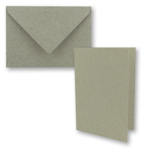 75x graues Vintage Kraftpapier Falt-Karten SET mit Umschlägen DIN A5 - 21 x 14,8 cm - Grau - Recycling - Klapp-Karten - blanko