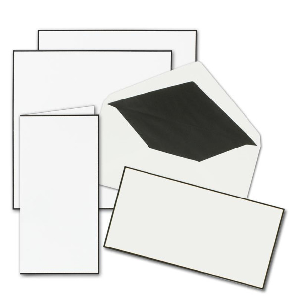 200x Trauerkarten Sets - DIN Lang Doppelkarten mit gefütterten Umschlägen - beides mit handgemachter schwarzer Rand - Faltkarten für Kondolenz